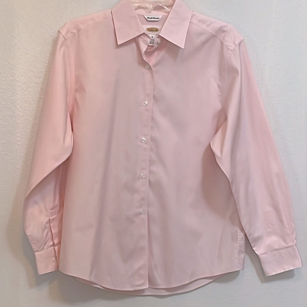 Talbots 100% Cotton Wrinkle‎ Resistant Pink Long Sleeve Button Down Size 8